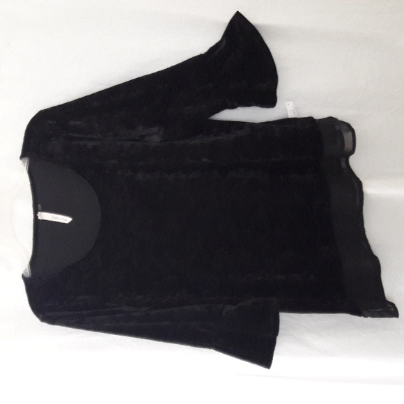 NY Collections Women's Velvet Bell Sleeve Top Blouse Size Large Career Trendy
